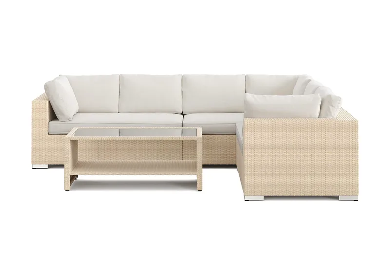 Bahamas L-formad utesoffa vänster, 6-sits med bord och hylla - Beige - Products - Utemöbler & utemiljö - Loungemöbler - Loungeset & loungegrupp