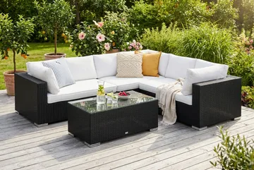 Bahamas L-formad utesoffa vänster, 6-sits med bord - Svart - Products - Utemöbler & utemiljö - Loungemöbler - Loungeset & loungegrupp