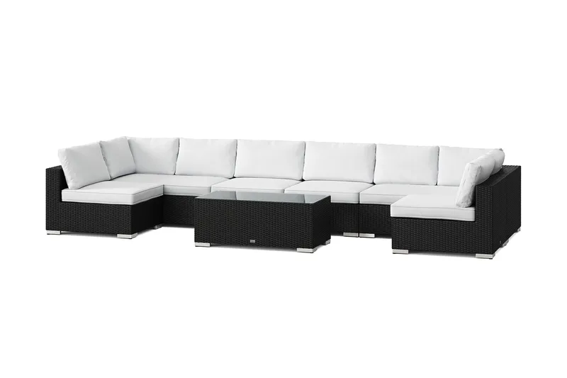 Bahamas U-formad utomhus loungegrupp med öppet avslut, 8-sits med bord - Svart - Products - Utemöbler & utemiljö - Loungemöbler - Loungeset & loungegrupp