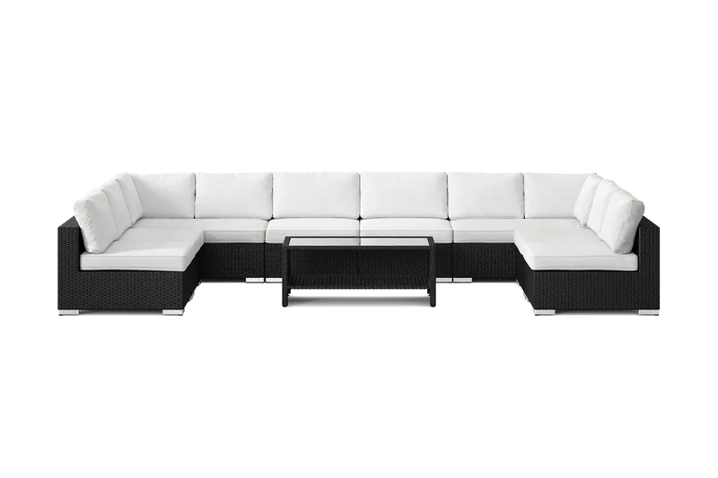 Bahamas U-formad utomhus loungegrupp med öppet avslut, 9-sits med bord och hylla - Svart - Products - Utemöbler & utemiljö - Loungemöbler - Loungeset & loungegrupp