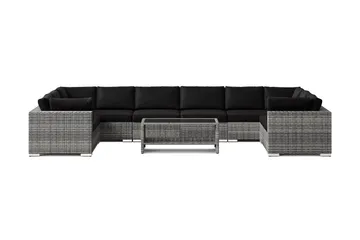 Bahamas U-formad utomhus loungegrupp med stängt avslut, 10-sits med bord och hylla - Grå - Products - Utemöbler & utemiljö - Loungemöbler - Loungeset & loungegrupp