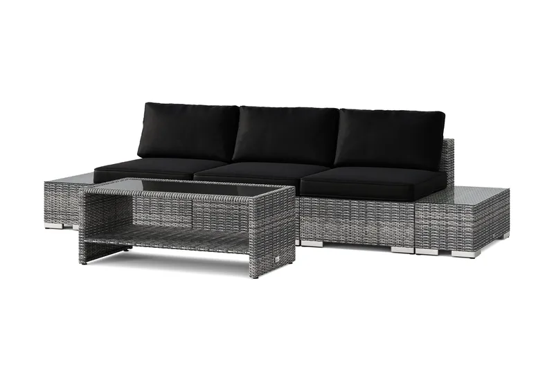 Bahamas utesoffa 3-sits med bord med hylla, Grå