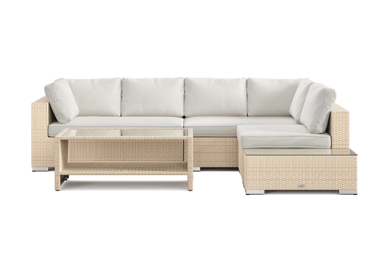 Bahamas utesoffa 5-sits vändbar schäslong med avslut och bord med hylla - Beige - Products - Utemöbler & utemiljö - Loungemöbler - Loungeset & loungegrupp