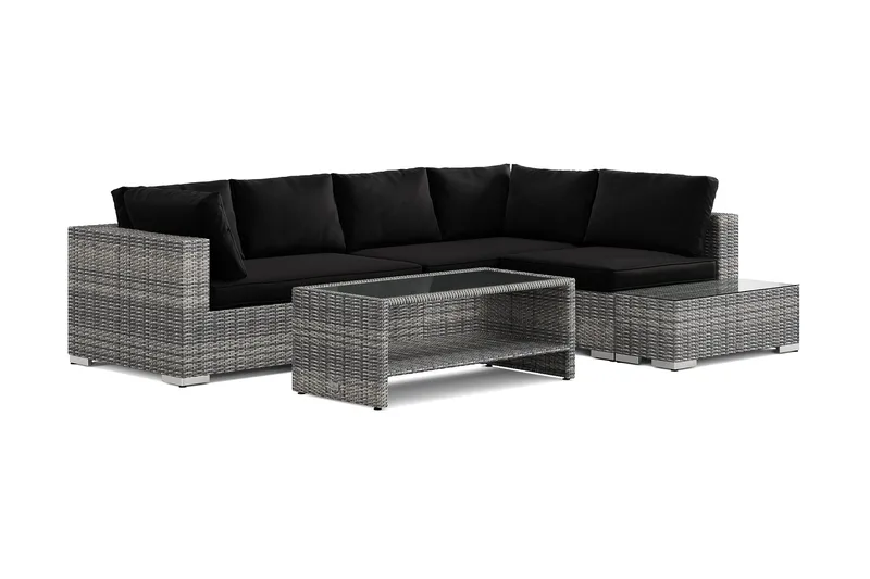 Bahamas utesoffa 5-sits vändbar schäslong med avslut och bord med hylla, Grå