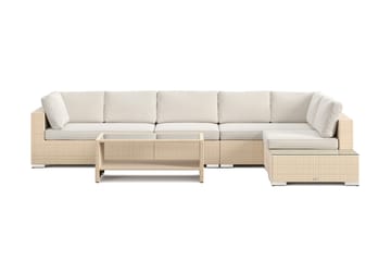 Bahamas utesoffa 6-sits vändbar schäslong med avslut och bord med hylla - Beige - Products - Utemöbler & utemiljö - Loungemöbler - Loungeset & loungegrupp