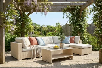 Bahamas utomhus divansoffa 6-sits med vändbar divan och bord med hylla - Beige - Products - Utemöbler & utemiljö - Loungemöbler - Loungeset & loungegrupp