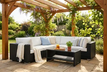 Bahamas utomhus hörnsoffa 5-sits vändbar och bord med hylla - Svart - Products - Utemöbler & utemiljö - Loungemöbler - Loungeset & loungegrupp
