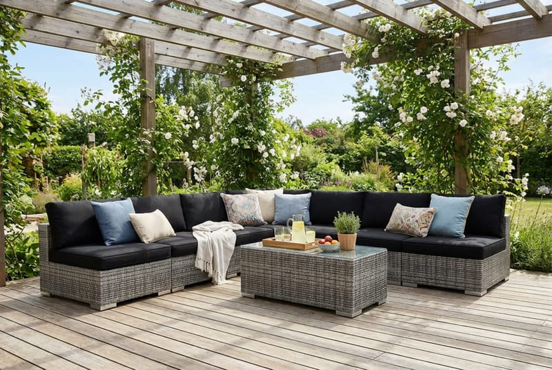 Bahamas utomhus hörnsoffa 7-sits vändbar med öppet avslut och bord - Grå - Products - Utemöbler & utemiljö - Loungemöbler - Loungeset & loungegrupp