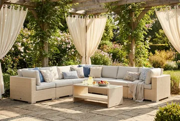 Bahamas utomhus hörnsoffa 7-sits vändbar och bord med hylla - Beige - Products - Utemöbler & utemiljö - Loungemöbler - Loungeset & loungegrupp
