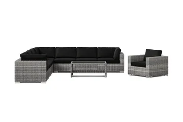 Bahamas utomhus hörnsoffa 8-sits vändbar med fåtölj och bord med hylla - Grå - Products - Utemöbler & utemiljö - Loungemöbler - Loungeset & loungegrupp