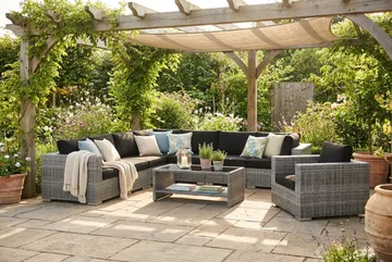 Bahamas utomhus hörnsoffa 8-sits vändbar med fåtölj och bord med hylla - Grå - Products - Utemöbler & utemiljö - Loungemöbler - Loungeset & loungegrupp