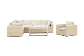 Bahamas utomhus L-soffa höger 7-sits med fåtölj och bord med hylla - Beige - Products - Utemöbler & utemiljö - Loungemöbler - Loungeset & loungegrupp