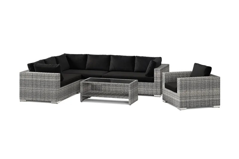 Bahamas utomhus L-soffa höger 7-sits med fåtölj och bord med hylla - Grå - Products - Utemöbler & utemiljö - Loungemöbler - Loungeset & loungegrupp