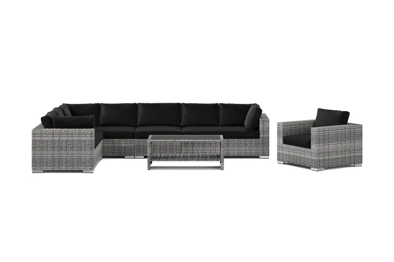Bahamas utomhus L-soffa höger 8-sits med fåtölj och bord med hylla - Grå - Products - Utemöbler & utemiljö - Loungemöbler - Loungeset & loungegrupp