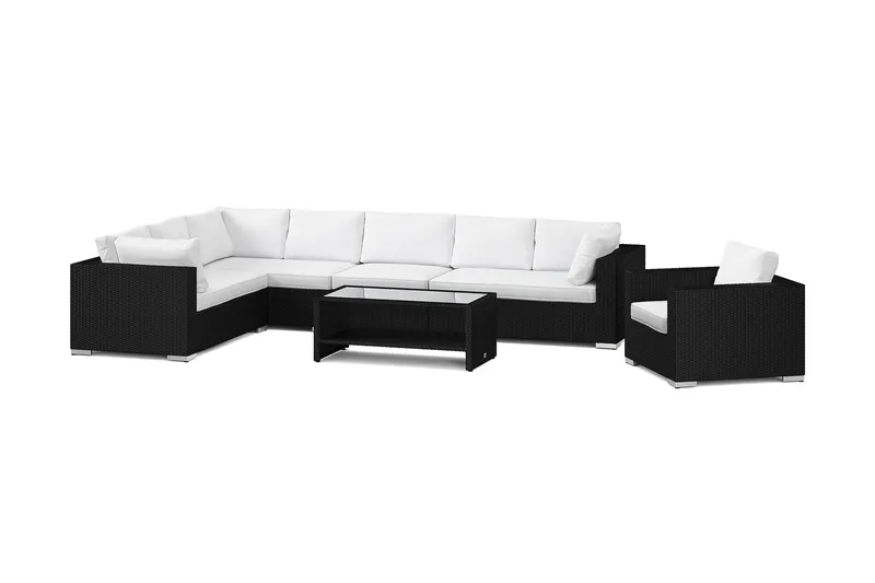 Bahamas utomhus L-soffa höger 8-sits med fåtölj och bord med hylla - Svart - Products - Utemöbler & utemiljö - Loungemöbler - Loungeset & loungegrupp