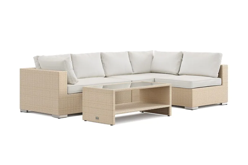 Bahamas utomhus loungegrupp 5-sits med vändbar schäslong och bord med hylla - Beige - Products - Utemöbler & utemiljö - Loungemöbler - Loungeset & loungegrupp