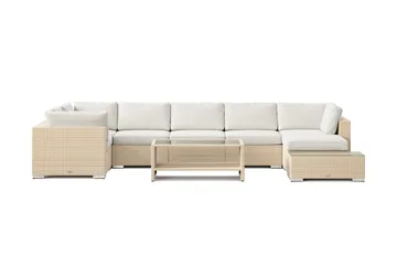 Bahamas utomhus U-soffa 7-sits vändbar divan med öppet avslut och bord med hylla - Beige - Products - Utemöbler & utemiljö - Loungemöbler - Loungeset & loungegrupp