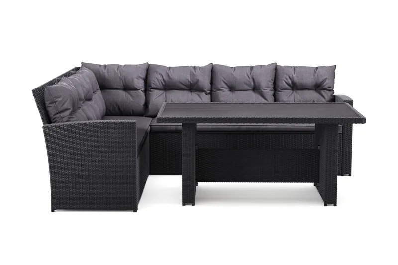 James 5-sits Vänstervänd Loungegrupp Utomhus – Soffgrupp med mörgrå dynor och bord i konstrotting, Grå