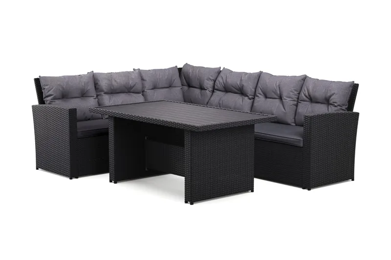 James 5-sits Vänstervänd Loungegrupp Utomhus – Soffgrupp med mörgrå dynor och bord i konstrotting - Grå - Products - Utemöbler & utemiljö - Loungemöbler - Loungeset & loungegrupp