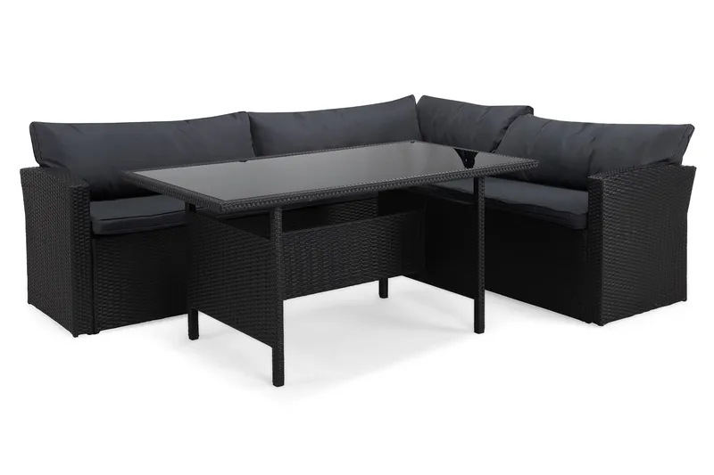 James Light Soffgrupp och Loungegrupp Utomhus  5-sits i konstrotting för Trädgård och Uteplats, Svart / Svarta dynor