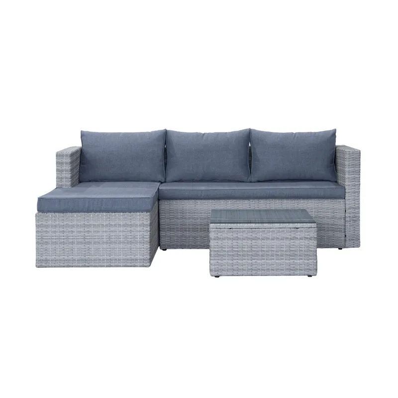 Mendoza l-formad 4-sits soffgrupp i konstrotting för altan och terrass - Grå / Blåa dynor - Products - Utemöbler & utemiljö - Loungemöbler - Loungeset & loungegrupp
