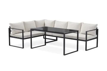 Silvia Loungegrupp i metall utomhus med soffbord med glasskiva och soffa med vita dynor - Svart - Products - Utemöbler & utemiljö - Loungemöbler - Loungeset & loungegrupp