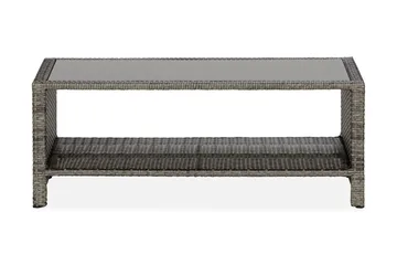 Bahamas Loungbord och Soffbord med hylla Utomhus 113 cm Konstrotting Glas - Grå - Products - Utemöbler & utemiljö - Utebord & trädgårdsbord - Loungebord & soffbord utomhus