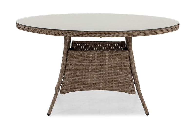 Marcus Stort Runt Matbord Utomhus 140 cm – Utebord i konstrotting med glasskiva för Uteplats och Trädgård - Natur Brun - Products - Utemöbler & utemiljö - Utebord & trädgårdsbord - Matbord utomhus