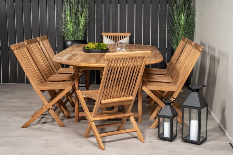 Kenya Matgrupp 180-240x120 cm + 8 Kenya Hopfällbar Stol - Brun - Products - Utemöbler & utemiljö - Utegrupp - Matgrupp utomhus