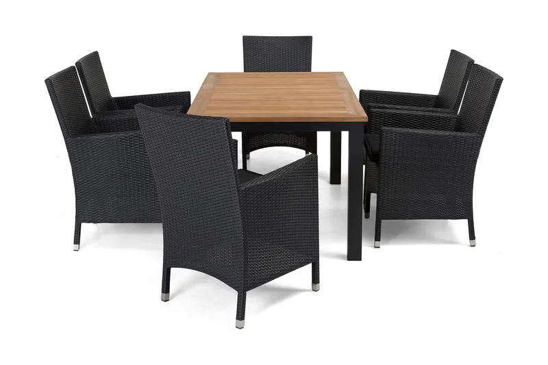 Las Vegas Matgrupp Utomhus 152-210 + 6 Thor Fåtölj - Svart/Teak/Svart - Products - Utemöbler & utemiljö - Utegrupp - Matgrupp utomhus