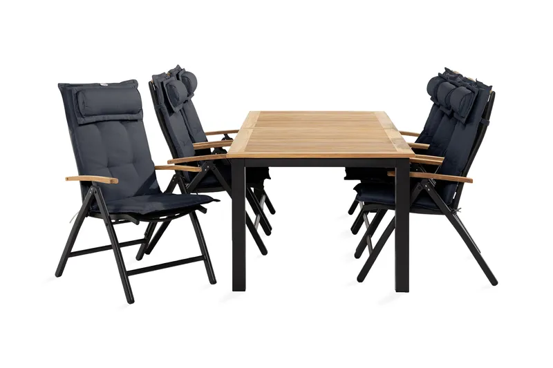 Las Vegas Matgrupp Utomhus 90x152-210 + 6 Stolar m Dyna, Svart/Teak/Grå