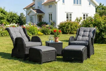 Marcus Caféset med 2 Reclinerfåtöljer Utomhus m Dyna - Svart - Products - Utemöbler & utemiljö - Utegrupp - Cafegrupp & cafeset
