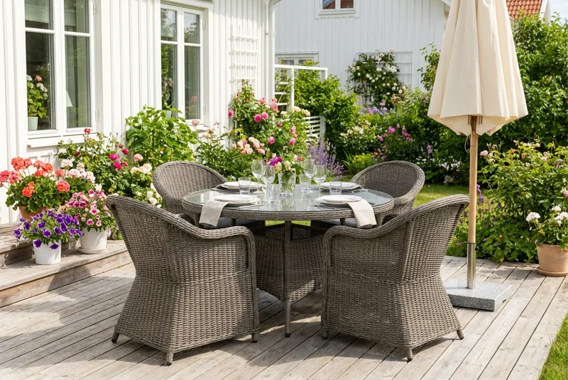 Marcus Matgrupp Utomhus 140 Rund + 4 Light Fåtöljer m Dyna - Grå - Products - Utemöbler & utemiljö - Utegrupp - Matgrupp utomhus