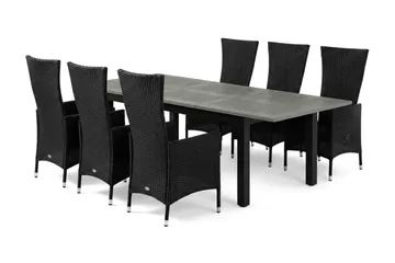 Monaco förlängningsbar matgrupp utomhus inkl. iläggskiva 150-250 cm med 6 Jenny ställbar matstol - Svart/Grå - Products - Utemöbler & utemiljö - Utegrupp - Matgrupp utomhus