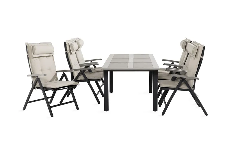 Monaco Matgrupp Utomhus 90x152-210 + 6 Positionsstolar m Dyna, Svart/Grå/Offwhite