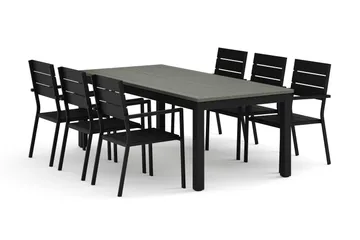 Monaco utomhus matgrupp förlängningsbart 210/310x90 med 6 Tunis stapelstolar - Svart/Grå - Products - Utemöbler & utemiljö - Utegrupp - Matgrupp utomhus