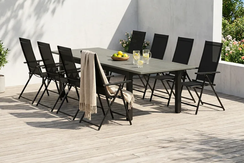 Monaco utomhus matgrupp förlängningsbart 210/310x90 med 8 Maggie positionsstolar - Svart/Grå - Products - Utemöbler & utemiljö - Utegrupp - Matgrupp utomhus