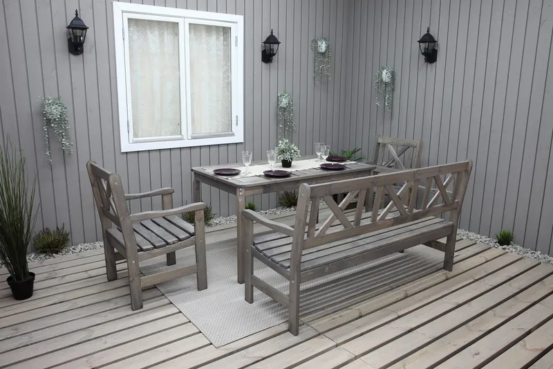 Olivo Matgrupp Utomhus + 2 Utestolar + Bänk Utomhus - Grå - Products - Utemöbler & utemiljö - Utegrupp - Matgrupp utomhus