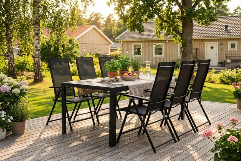Siri Matbord 205 cm med 6 Sanna Matstolar - Svart - Products - Utemöbler & utemiljö - Utegrupp - Matgrupp utomhus
