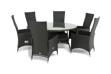 Thor Matgrupp Ø140 + 6 Jenny Ställbar Fåtölj - Grå/Svart - Products - Utemöbler & utemiljö - Utegrupp - Matgrupp utomhus