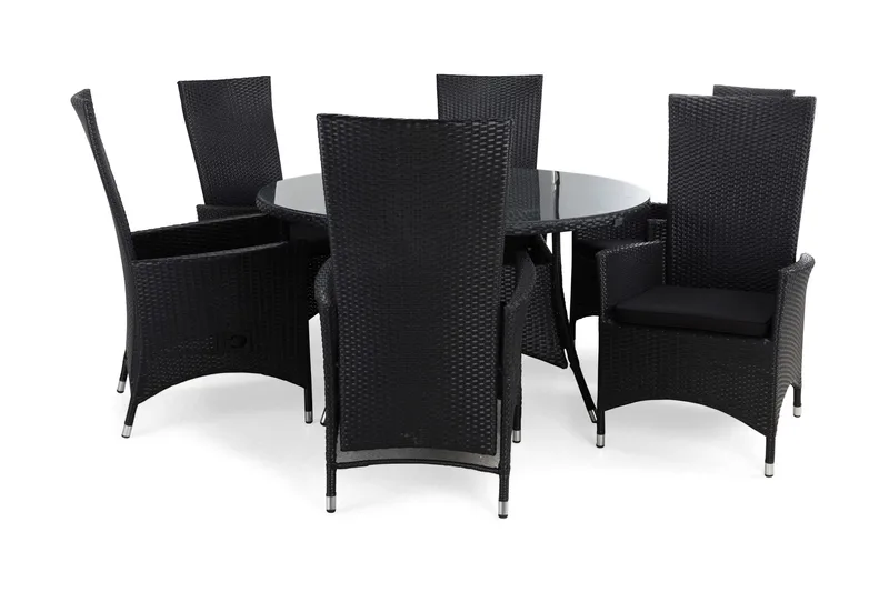 Thor Matgrupp Ø140 + 6 Jenny Ställbar Fåtölj m Dyna, Svart/Svart/Svart