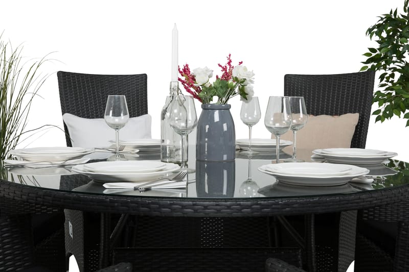 Thor Matgrupp Ø140 + 6 Jenny Ställbar Fåtölj - Svart - Products - Utemöbler & utemiljö - Utegrupp - Matgrupp utomhus