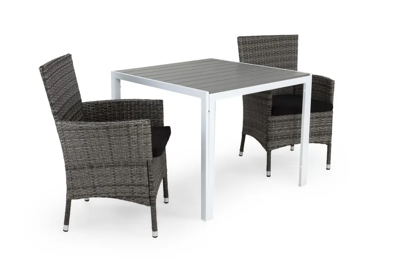 Tunis Cafégrupp 90x90 + 2 Thor Fåtölj m Dyna - Vit/Grå/Svart - Products - Utemöbler & utemiljö - Utegrupp - Cafegrupp & cafeset