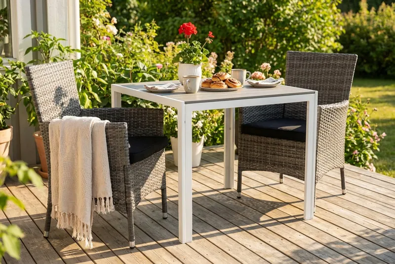 Tunis Cafégrupp 90x90 + 2 Thor Fåtölj m Dyna - Vit/Grå/Svart - Products - Utemöbler & utemiljö - Utegrupp - Cafegrupp & cafeset