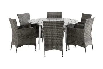 Tunis Matgrupp Utomhus 140 Rund + 6 Thor Fåtölj - Vit/Grå - Products - Utemöbler & utemiljö - Utegrupp - Matgrupp utomhus