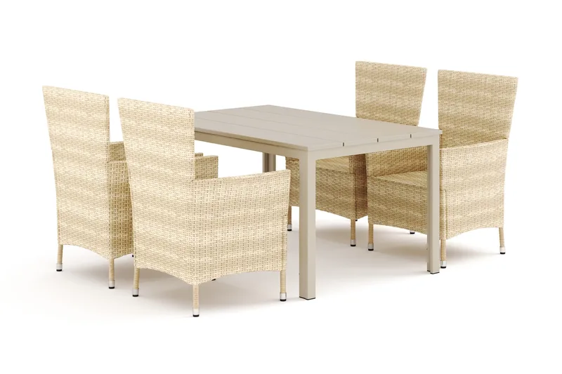 Tunis utomhus matgrupp 140x90 cm med 4 Thor utefåtöljer - Beige/Beige - Products - Utemöbler & utemiljö - Utegrupp - Matgrupp utomhus