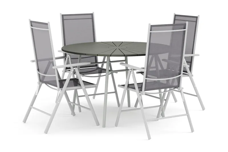 Tunis utomhus rund matgrupp 120 cm med 4 Maggie positionsstolar - Vit/Grå - Products - Utemöbler & utemiljö - Utegrupp - Matgrupp utomhus