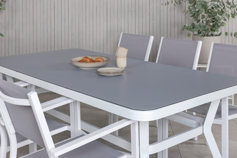 Virya Matgrupp Utomhus 200cm + 6 Copacabana Stapelbara Matstolar Utomhus Vit - Venture Home - Products - Utemöbler & utemiljö - Utegrupp - Matgrupp utomhus
