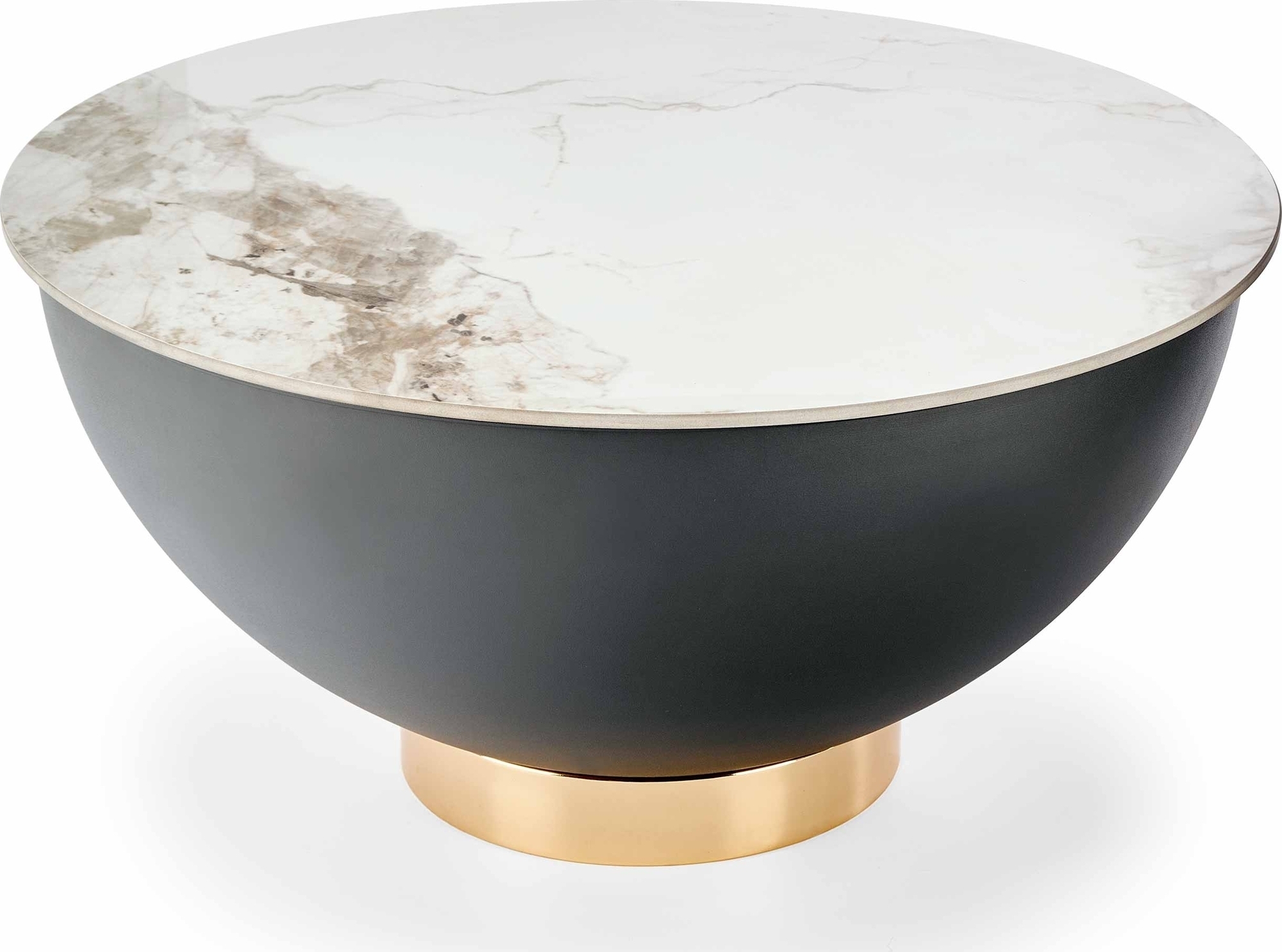 Runder Couchtisch Cecilia aus Marmor und goldenen Details