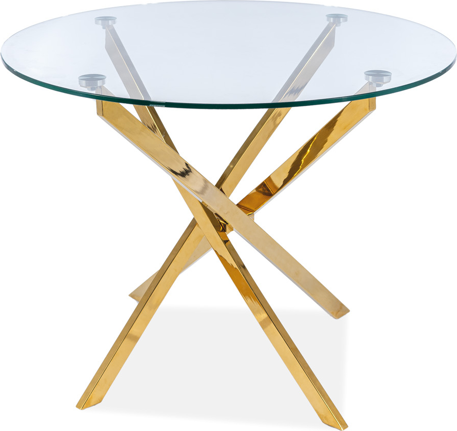 Esstisch mit Glasplatte � 90 cm, goldene Beine + M�belf��e